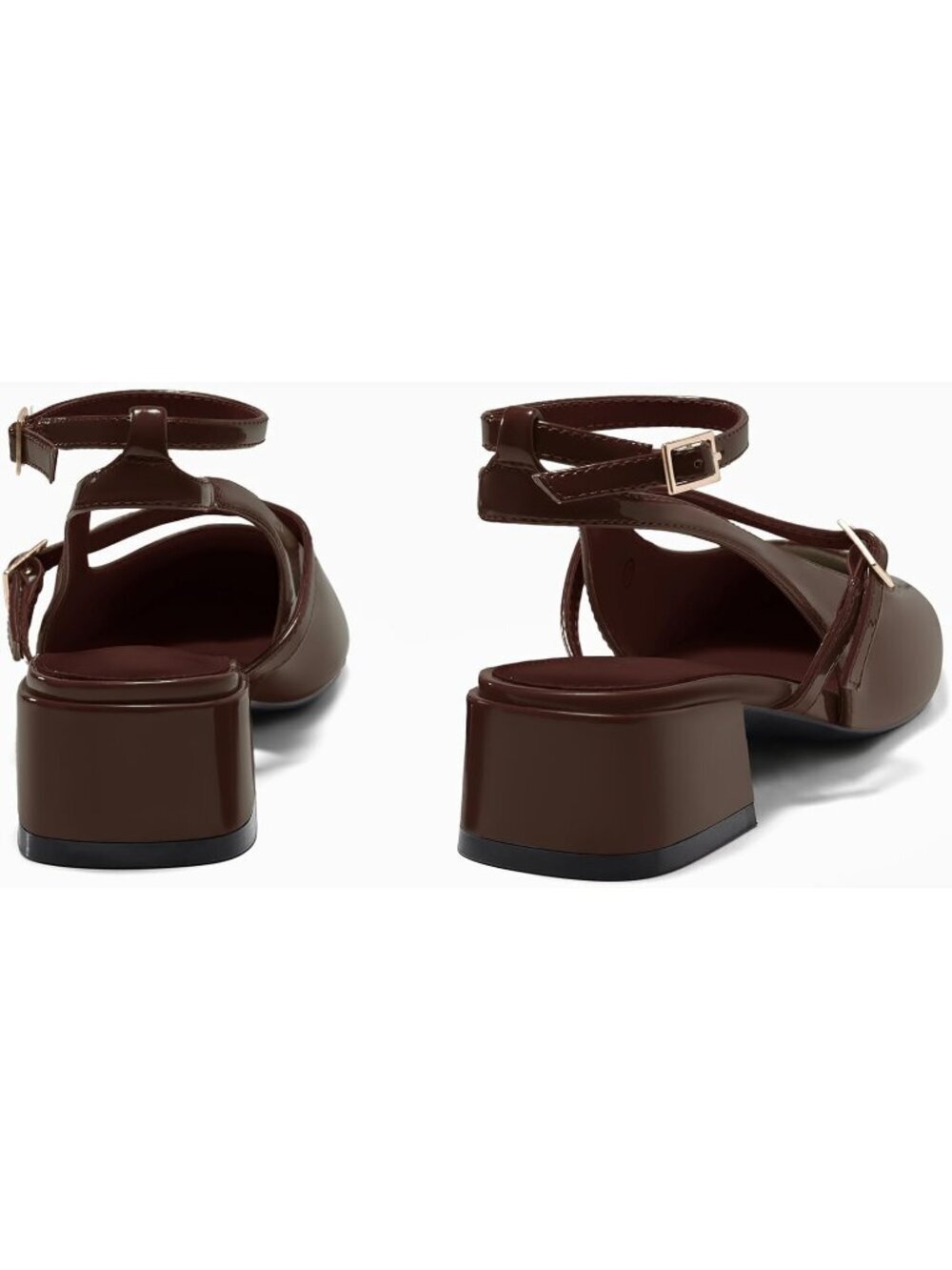 Women's Coffee Mary Jane Chunky Low Heel Closed Square Toe Ankle Strap Pump Shoe - Picture 5 of 5